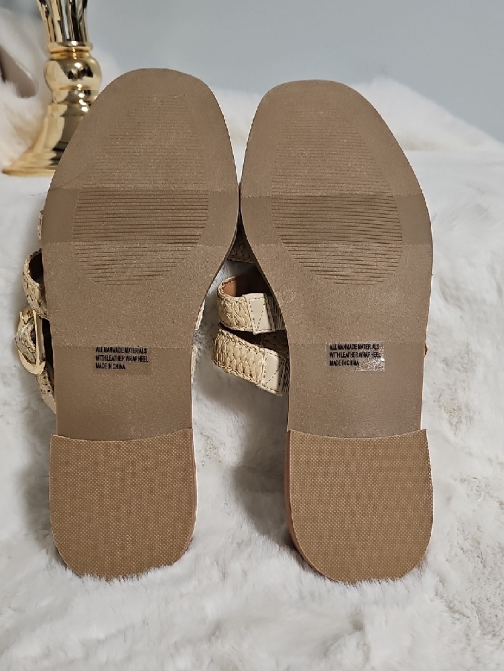 DV by Dolce Vita Beige Woven Slide Sandals with Gold Buckle - Picture 7 of 9